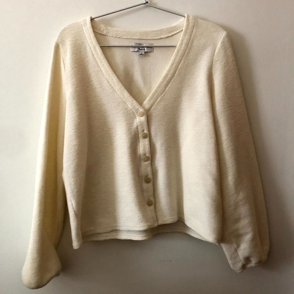 Madewell Bubble Sleeve Cardigan Top Ivory